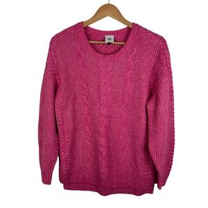 Cabi Womens Cable Knit Sweater Sz Small Pink Crew Neck Pullover‎ Cozy Fisherman